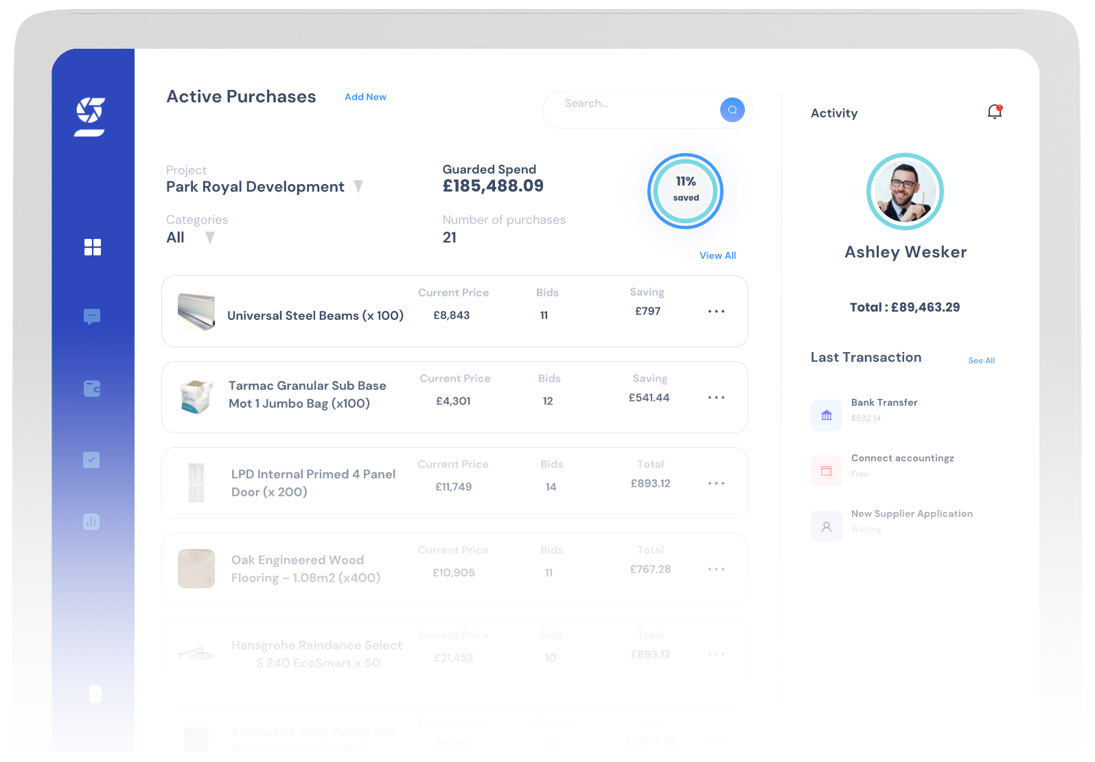 dashboard for homepage w gradient